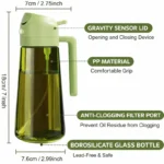 2PCS 2-in-1 Oil Dispenser & Oil Sprayer, 16oz / 470ml Olive Oil Bottle with Fine Mist Nozzle, Oil Spray Bottle for Cooking, Air Fryer & Salad (Black & Green) - Image 2