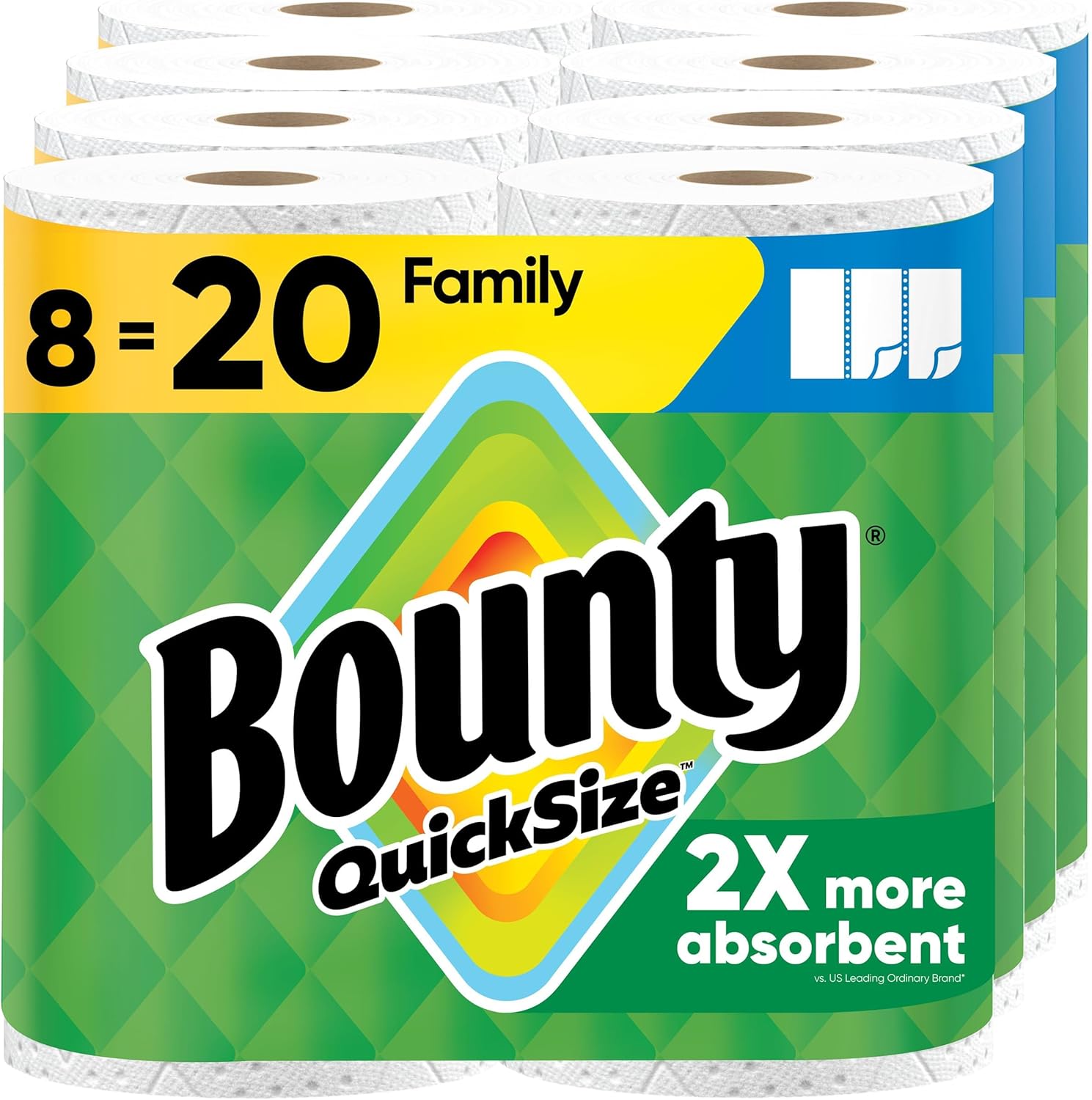 1 Bounty Quick Size Paper Towels, White, 8 Family Rolls - Image 1