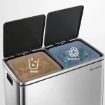【Deals For You】SONGMICS Stainless Steel Trash Can Garage Can Multi-Compartment Plastic Inner Buckets and Hinged Lids Soft Closure Kitchen - Image 8