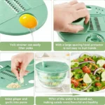 UFORU Salad Spinner Large, 3 IN 1 Vegetable and Fruit Washing Bowl with Strainer, Lettuce Spinner with 5 Blades Slicer, Egg Yolk Strainer, Salad Bowl for Efficient Salad Preparation, 5.3 Qt Kitchen Gadgets Set#SummerVibes - Image 7