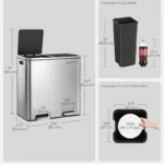 【Deals For You】SONGMICS Stainless Steel Trash Can Garage Can Multi-Compartment Plastic Inner Buckets and Hinged Lids Soft Closure Kitchen - Image 6