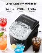 EUHOMY Ice Maker Countertop with Handle, 26lbs in 24Hrs, 9 Ice Cubes Ready in 6 Mins, Auto-Cleaning Portable Ice Maker with Basket and Scoop, for Home/Kitchen/Camping/RV. (2026New Silver) Utensils - Image 8