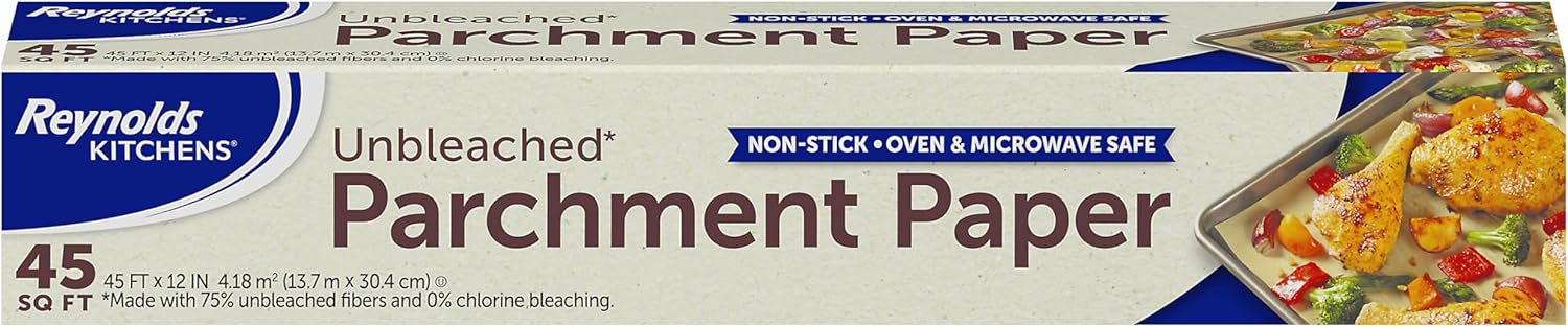 71fSQYVwU7L._AC_SL1500_ Reynolds Kitchens Unbleached Parchment Paper Roll, Non Stick Parchment Paper for Cooking and Baking, Oven Safe up to 425 Degrees, Chlorine-Free - Image 1