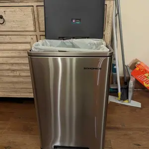 【Deals For You】SONGMICS Stainless Steel Trash Can Garage Can Multi-Compartment Plastic Inner Buckets and Hinged Lids Soft Closure Kitchen photo review