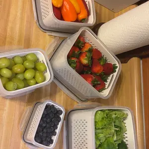 5 Pack Fridge Organizers and Storage - Stackable Fruit Storage Containers for Fridge with Removable Colander, BPA-Free Food Storage Container for Salad Berry Lettuce Vegetables Meat Keeper Fresh photo review