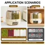 UFORU 6-Grid Rotating Grain Storage Container Dispenser, 360° Rice & Small Grain Organizer, One-Click Output Food Dispenser for Rice, Beans & Small Grains Only, Check Dimensions Before Purchase - Image 4
