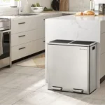 【Deals For You】SONGMICS Stainless Steel Trash Can Garage Can Multi-Compartment Plastic Inner Buckets and Hinged Lids Soft Closure Kitchen