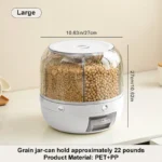 UFORU 6-Grid Rotating Grain Storage Container Dispenser, 360° Rice & Small Grain Organizer, One-Click Output Food Dispenser for Rice, Beans & Small Grains Only, Check Dimensions Before Purchase