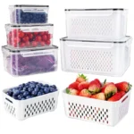 5 Pack Fridge Organizers and Storage - Stackable Fruit Storage Containers for Fridge with Removable Colander, BPA-Free Food Storage Container for Salad Berry Lettuce Vegetables Meat Keeper Fresh - Image 2