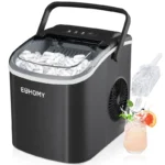 EUHOMY Ice Maker Countertop with Handle, 26lbs in 24Hrs, 9 Ice Cubes Ready in 6 Mins, Auto-Cleaning Portable Ice Maker with Basket and Scoop, for Home/Kitchen/Camping/RV. (2026New Silver) Utensils